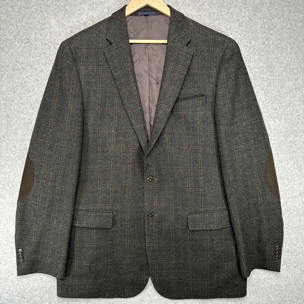 JOS A BANK Brr Comfort 46 XLong Wool Tweed Plaid Sport Coat Jacket Elbow Patches